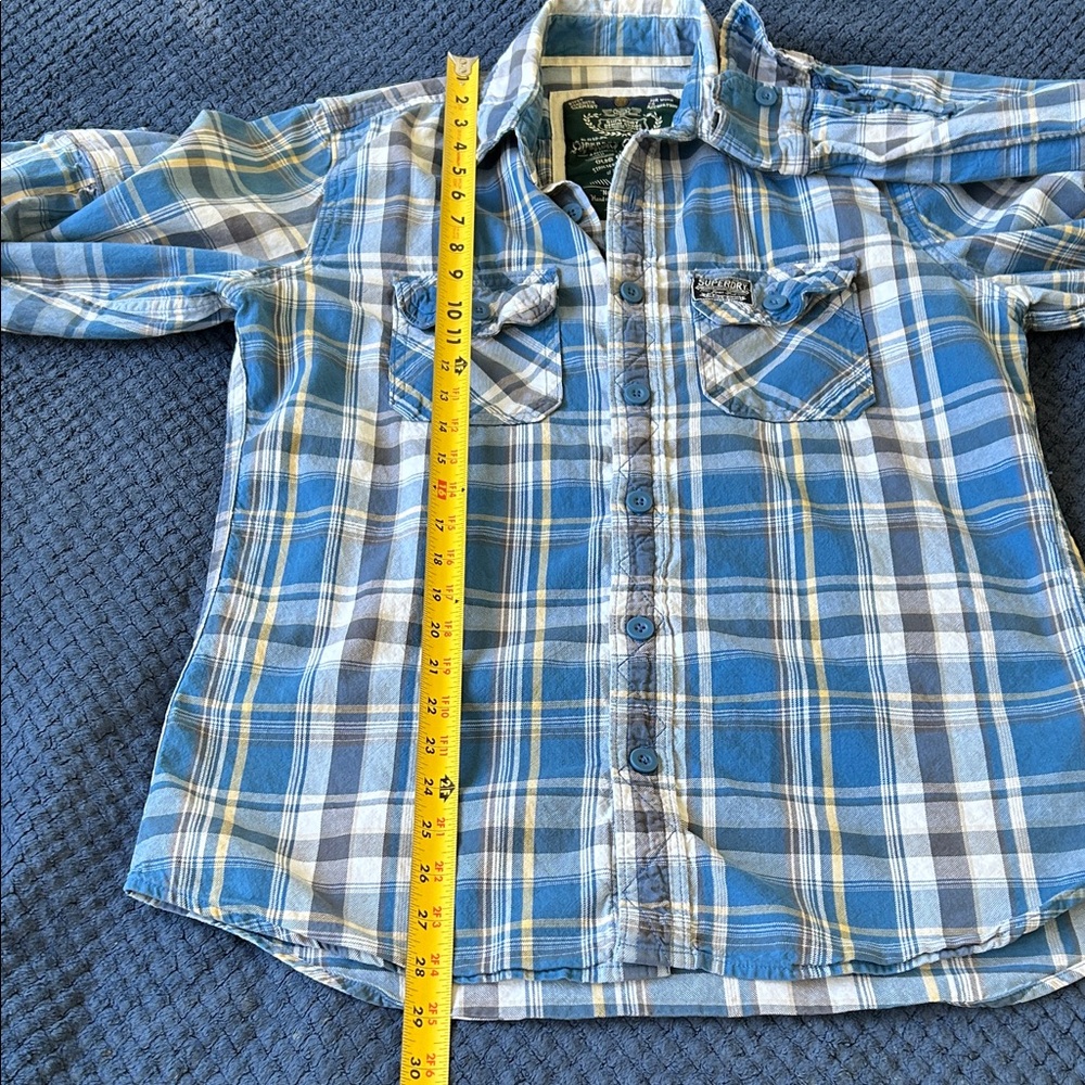 Superdry Blue and White Plaid Casual Shirt - Picture 12 of 12